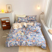 HKM-597843 4-Piece Cotton Bed Sheet Set with Quilt Cover - Soft Heart Design - Cozy and Stylish for All Seasons