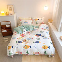 HKM-597843 4-Piece Cotton Bed Sheet Set with Quilt Cover - Soft Heart Design - Cozy and Stylish for All Seasons