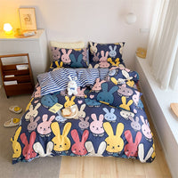 HKM-597843 4-Piece Cotton Bed Sheet Set with Quilt Cover - Soft Heart Design - Cozy and Stylish for All Seasons