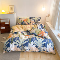 HKM-597843 4-Piece Cotton Bed Sheet Set with Quilt Cover - Soft Heart Design - Cozy and Stylish for All Seasons