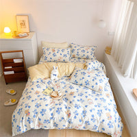 HKM-597843 4-Piece Cotton Bed Sheet Set with Quilt Cover - Soft Heart Design - Cozy and Stylish for All Seasons