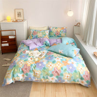 HKM-597843 4-Piece Cotton Bed Sheet Set with Quilt Cover - Soft Heart Design - Cozy and Stylish for All Seasons