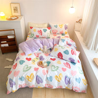 HKM-597843 4-Piece Cotton Bed Sheet Set with Quilt Cover - Soft Heart Design - Cozy and Stylish for All Seasons