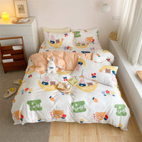 HKM-597843 4-Piece Cotton Bed Sheet Set with Quilt Cover - Soft Heart Design - Cozy and Stylish for All Seasons