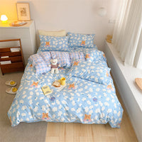HKM-597843 4-Piece Cotton Bed Sheet Set with Quilt Cover - Soft Heart Design - Cozy and Stylish for All Seasons