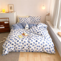 HKM-597843 4-Piece Cotton Bed Sheet Set with Quilt Cover - Soft Heart Design - Cozy and Stylish for All Seasons