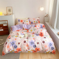 HKM-597843 4-Piece Cotton Bed Sheet Set with Quilt Cover - Soft Heart Design - Cozy and Stylish for All Seasons