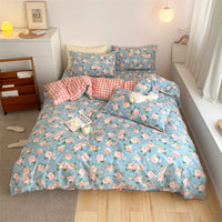 HKM-597843 4-Piece Cotton Bed Sheet Set with Quilt Cover - Soft Heart Design - Cozy and Stylish for All Seasons