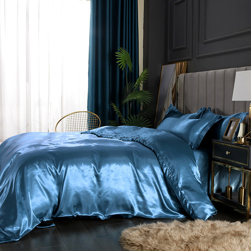 HKM-597843 Ice Silk Quilt Cover Bedding Set - Available in Various Sizes and Styles