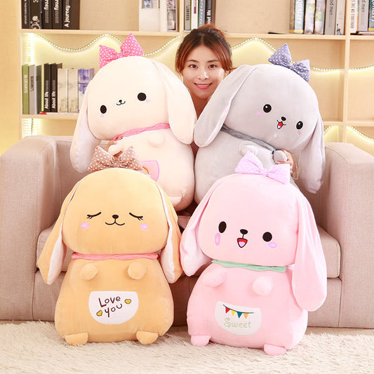 HKM-597971 Kawaii Meng Bunny Plush Doll Pillow - Super Soft Stretch Fabric in Pink, White, Gray, Brown, 40/50/60cm Sizes