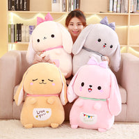 HKM-597971 Kawaii Meng Bunny Plush Doll Pillow - Super Soft Stretch Fabric in Pink, White, Gray, Brown, 40/50/60cm Sizes