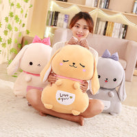 HKM-597971 Kawaii Meng Bunny Plush Doll Pillow - Super Soft Stretch Fabric in Pink, White, Gray, Brown, 40/50/60cm Sizes