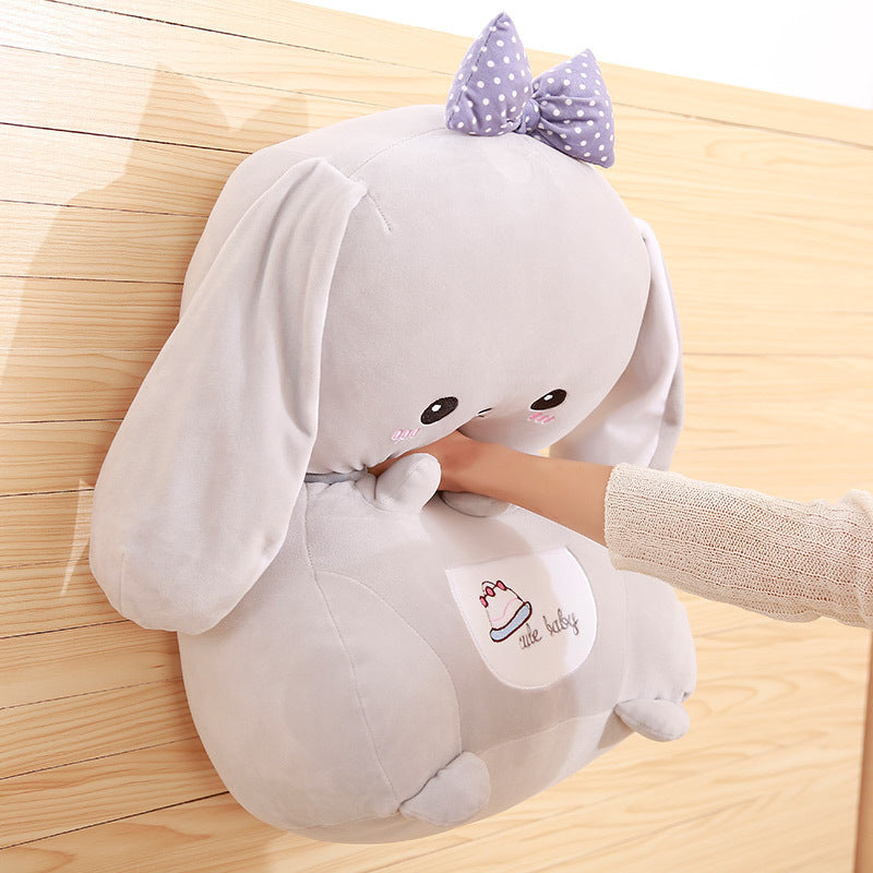 HKM-597971 Kawaii Meng Bunny Plush Doll Pillow - Super Soft Stretch Fabric in Pink, White, Gray, Brown, 40/50/60cm Sizes