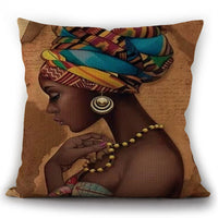 HKM-598227 Linen Cushion Cover Featuring African Woman Print in Pastoral Style, 45x45cm