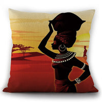 HKM-598227 Linen Cushion Cover Featuring African Woman Print in Pastoral Style, 45x45cm