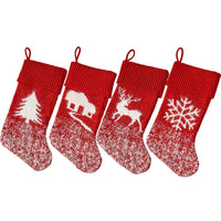 HKM-598291 Christmas Decorative Socks with Elk, House, Tree, Snowflake Designs - 42cm Long, 19cm Wide, Nylon Material