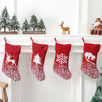 HKM-598291 Christmas Decorative Socks with Elk, House, Tree, Snowflake Designs - 42cm Long, 19cm Wide, Nylon Material