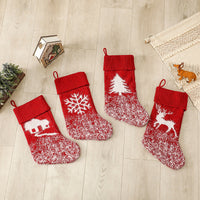 HKM-598291 Christmas Decorative Socks with Elk, House, Tree, Snowflake Designs - 42cm Long, 19cm Wide, Nylon Material