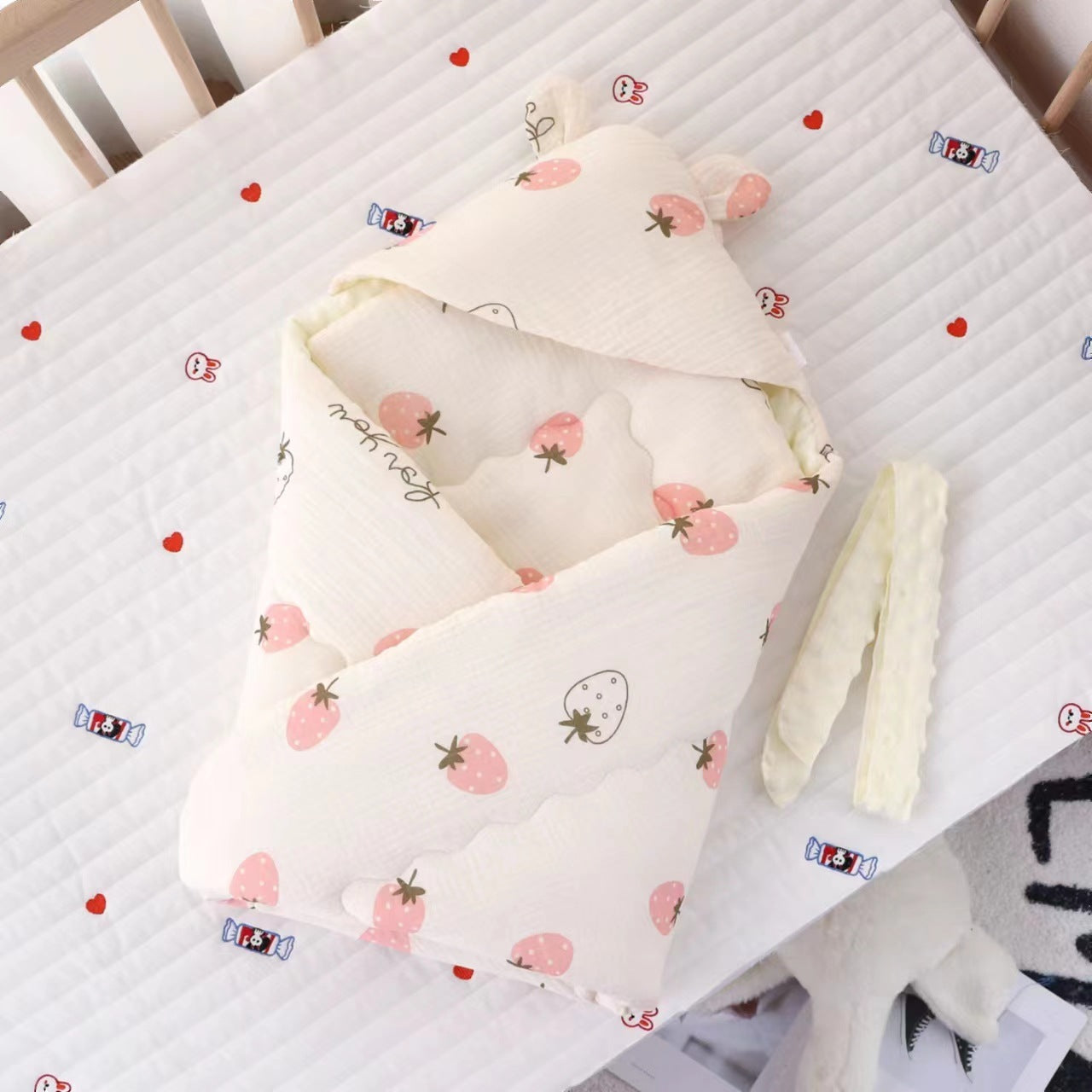 HKM-598675 Cotton Padded Baby Blanket with Animal Quilting Designs for Newborns - 90x90 cm