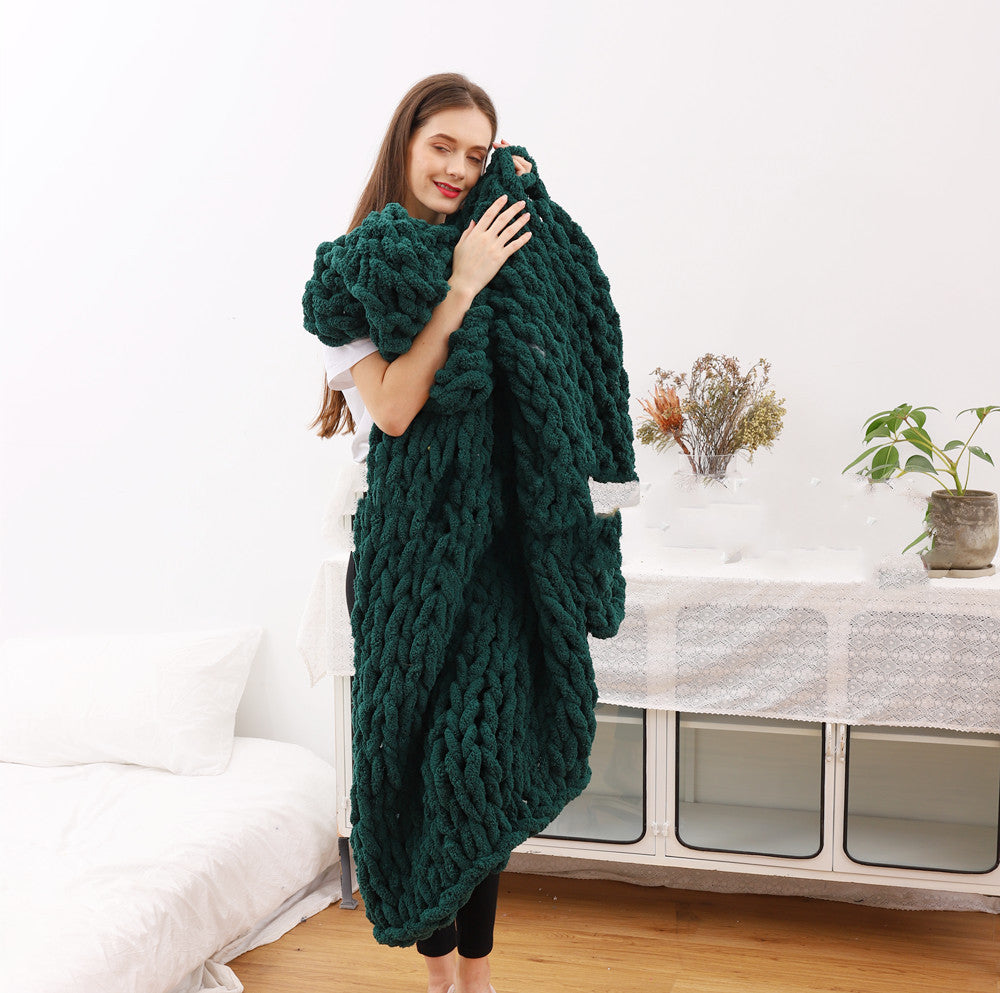 HKM-598675 Handmade Thick Knit Wool and Cashmere Blanket in Various Sizes and Colors