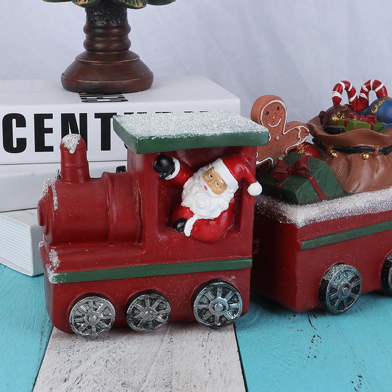HKM-598803 Ginger Cake Train Christmas Decoration with Small House – European Style Resin Craft
