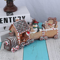 HKM-598803 Ginger Cake Train Christmas Decoration with Small House – European Style Resin Craft