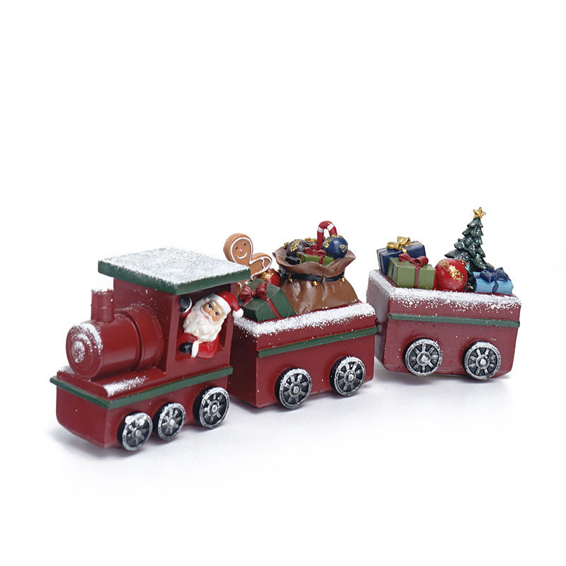HKM-598803 Ginger Cake Train Christmas Decoration with Small House – European Style Resin Craft