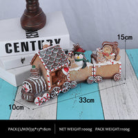 HKM-598803 Ginger Cake Train Christmas Decoration with Small House – European Style Resin Craft