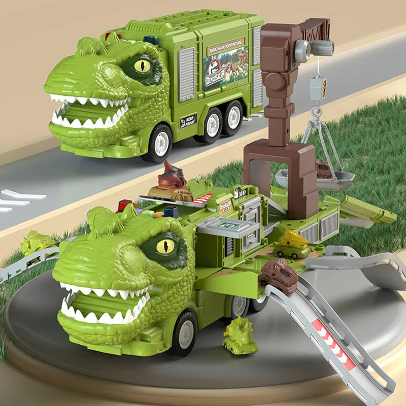 HKM-598931 Dinosaurs Slot Truck Deformation Parking Lot Toy with Pull Back Vehicle for Kids 2 to 7 Years