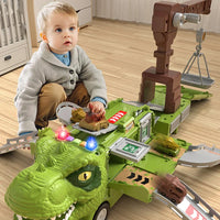 HKM-598931 Dinosaurs Slot Truck Deformation Parking Lot Toy with Pull Back Vehicle for Kids 2 to 7 Years