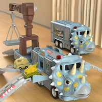 HKM-598931 Dinosaurs Slot Truck Deformation Parking Lot Toy with Pull Back Vehicle for Kids 2 to 7 Years