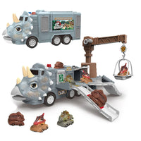 HKM-598931 Dinosaurs Slot Truck Deformation Parking Lot Toy with Pull Back Vehicle for Kids 2 to 7 Years