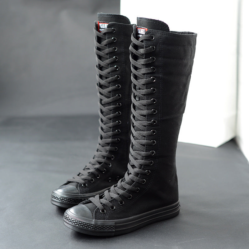 HKM-598995 Casual Women's High-Top Canvas Zipper Boots with Rubber Sole