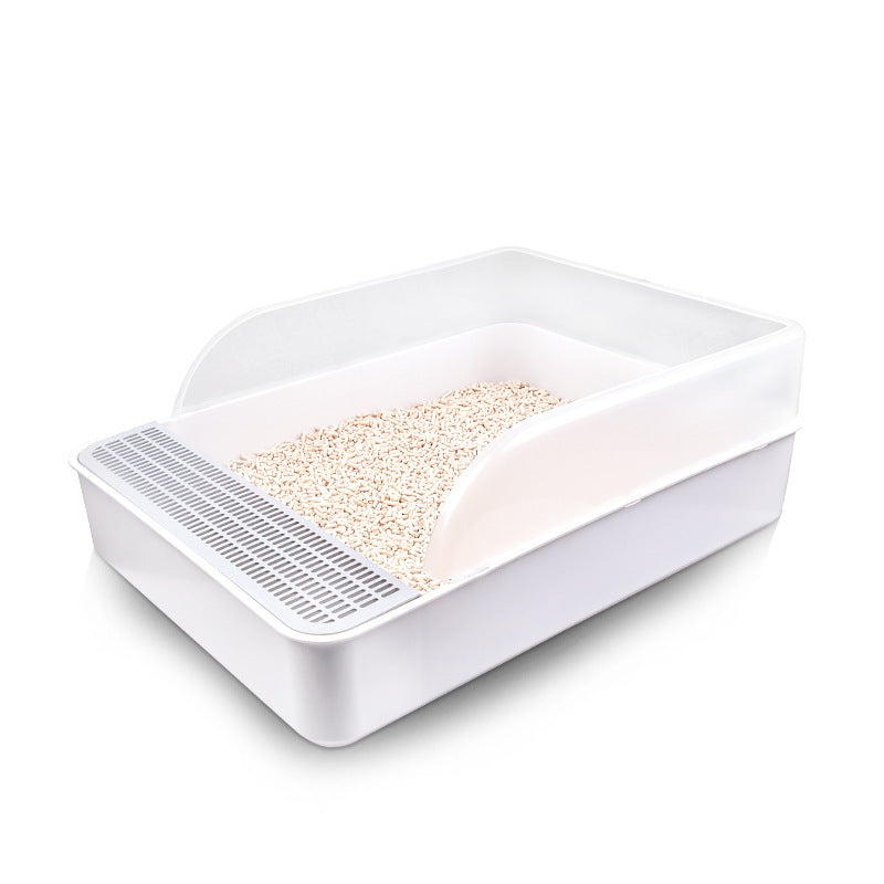 HKM-599507 Semi-Enclosed Cat Litter Box in White PP - 41.7*28*17cm Dimensions