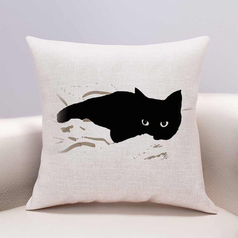 HKM-599635 Cute Cartoon Cheese Cat Pillow Cover in Various Black Cat Designs - Multiple Sizes Available