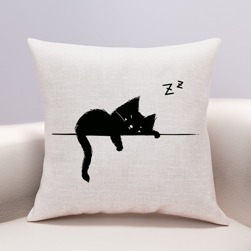 HKM-599635 Cute Cartoon Cheese Cat Pillow Cover in Various Black Cat Designs - Multiple Sizes Available