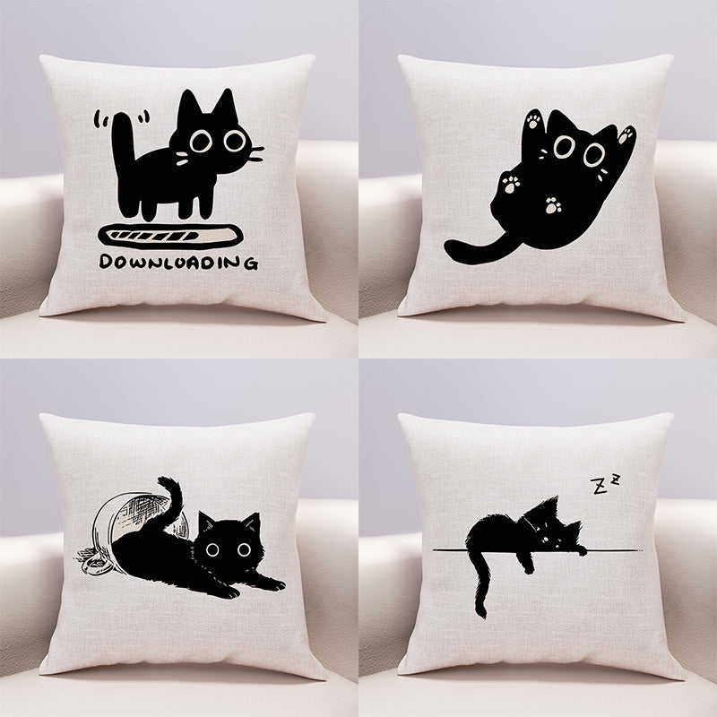 HKM-599635 Cute Cartoon Cheese Cat Pillow Cover in Various Black Cat Designs - Multiple Sizes Available