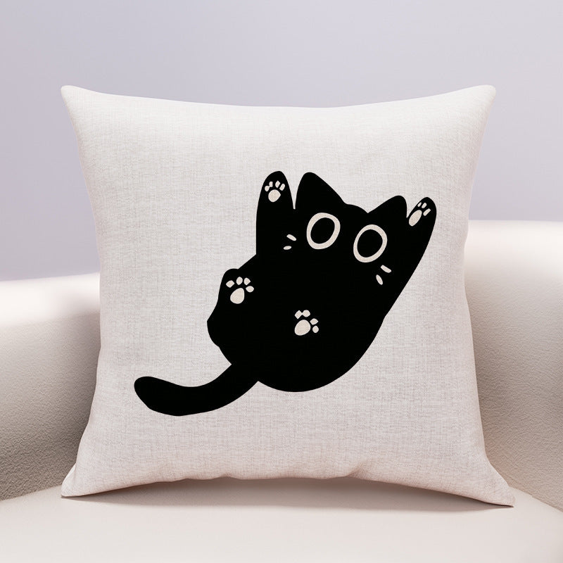 HKM-599635 Cute Cartoon Cheese Cat Pillow Cover in Various Black Cat Designs - Multiple Sizes Available