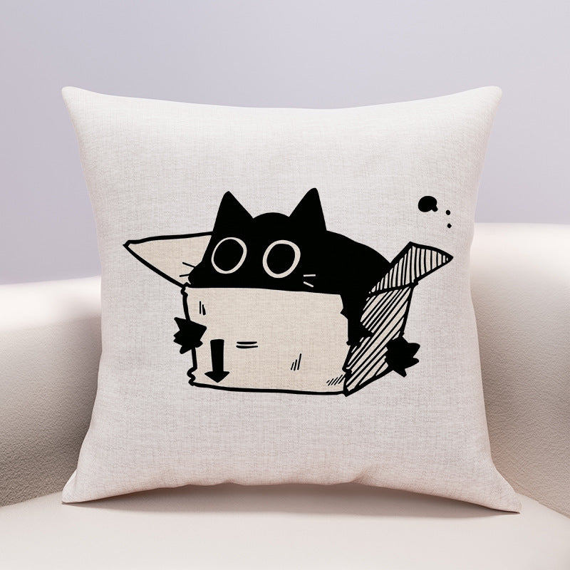 HKM-599635 Cute Cartoon Cheese Cat Pillow Cover in Various Black Cat Designs - Multiple Sizes Available