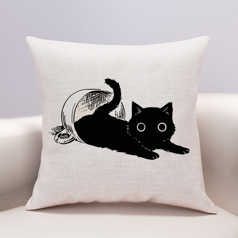 HKM-599635 Cute Cartoon Cheese Cat Pillow Cover in Various Black Cat Designs - Multiple Sizes Available