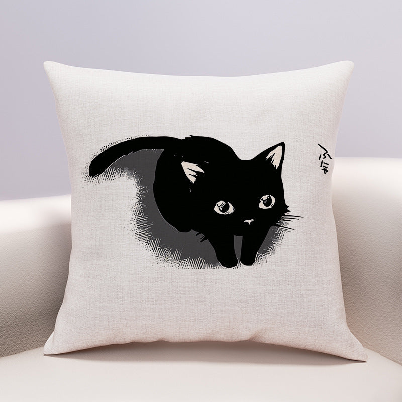 HKM-599635 Cute Cartoon Cheese Cat Pillow Cover in Various Black Cat Designs - Multiple Sizes Available