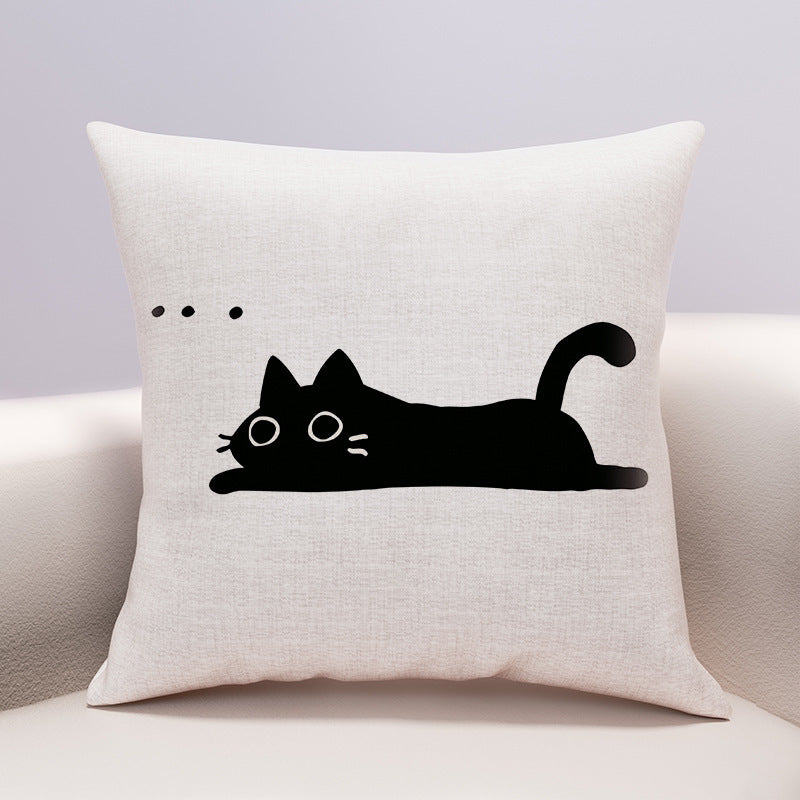 HKM-599635 Cute Cartoon Cheese Cat Pillow Cover in Various Black Cat Designs - Multiple Sizes Available