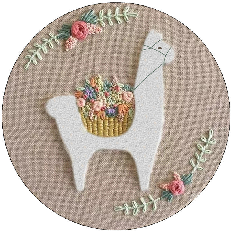 HKM-599827 DIY Handcrafted Embroidery Material Package for Beginners - Cotton and Linen with Cartoon Patterns, 15x15 cm