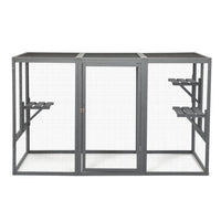 HKM-599827 Spacious Gray-Black Wooden Cat Cage with Waterproof Roof and Adjustable Pedals