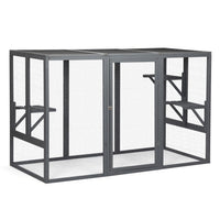 HKM-599827 Spacious Gray-Black Wooden Cat Cage with Waterproof Roof and Adjustable Pedals
