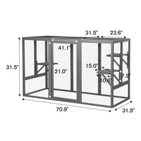HKM-599827 Spacious Gray-Black Wooden Cat Cage with Waterproof Roof and Adjustable Pedals