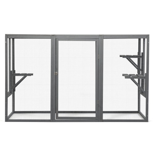HKM-599827 Spacious Gray-Black Wooden Cat Cage with Waterproof Roof and Adjustable Pedals