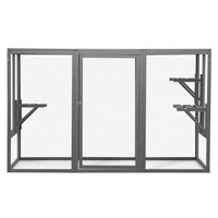 HKM-599827 Spacious Gray-Black Wooden Cat Cage with Waterproof Roof and Adjustable Pedals