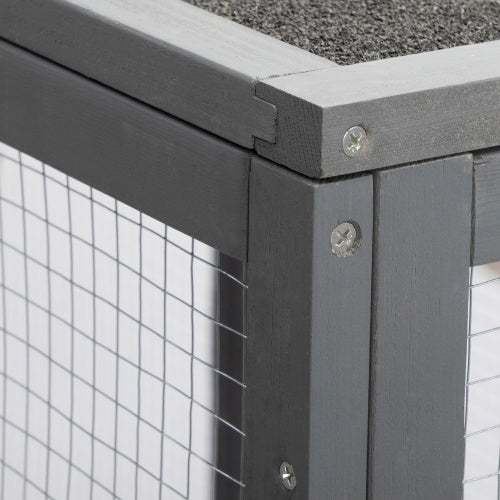 HKM-599827 Spacious Gray-Black Wooden Cat Cage with Waterproof Roof and Adjustable Pedals
