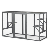 HKM-599827 Spacious Gray-Black Wooden Cat Cage with Waterproof Roof and Adjustable Pedals